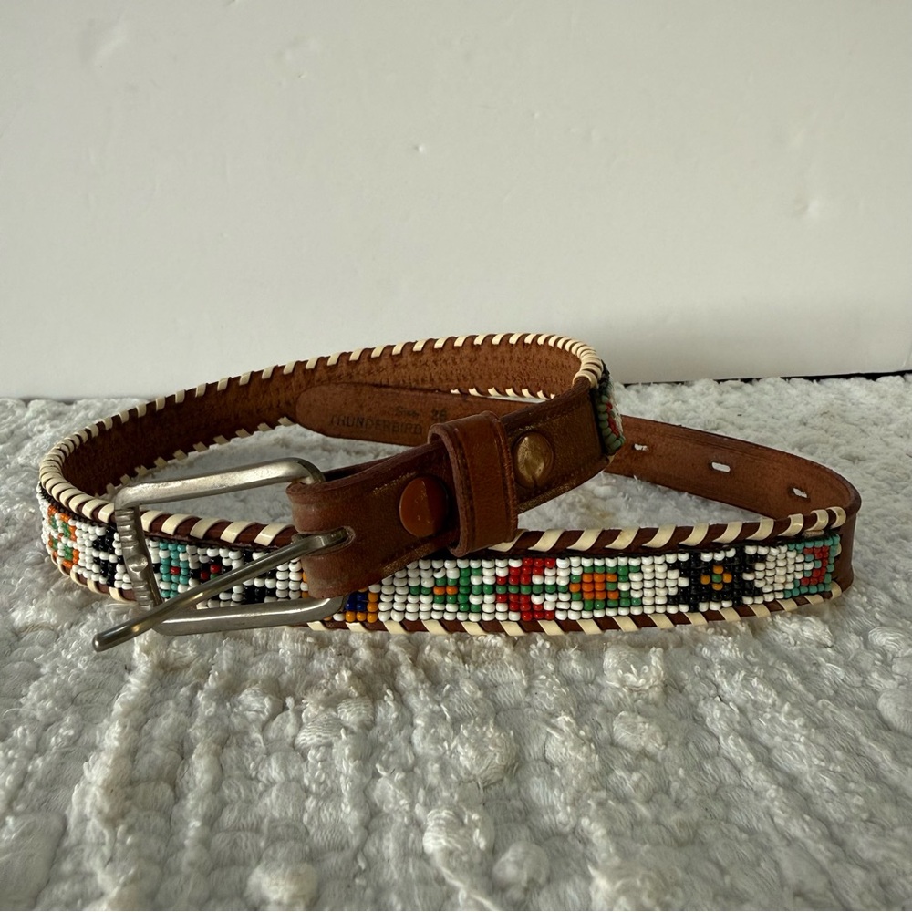 VTG 60s/70s Hand Tooled/Beaded Native Belt 26” Thunderbird Indian Belt festival